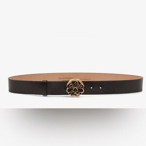 Alexander McQueen Black Belt with Ornate Gold Buckle